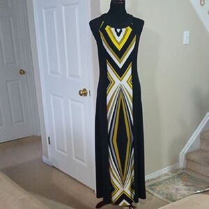 Chic Black and Yellow Geometric Maxi Dress